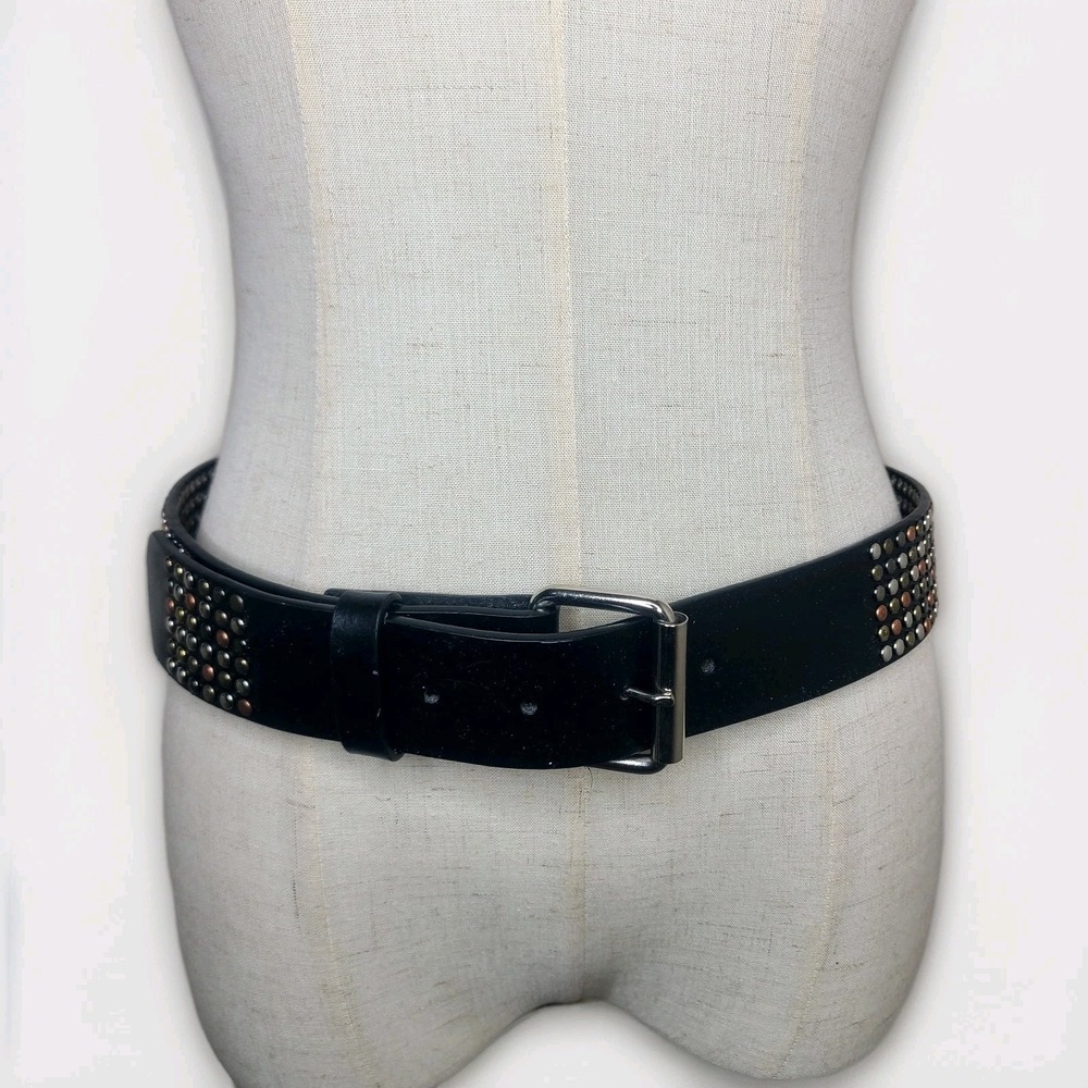 HOT‎ TOPIC Black Multi Colored Studded Bonded Leather Belt Unisex 36in
